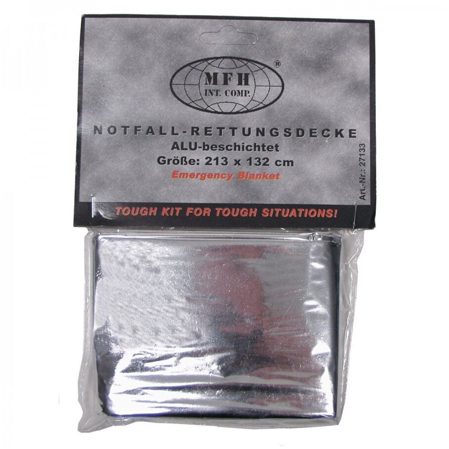 Folie supravietuire 213 x 132 cm, 50 grame argintie pentru accidente, soc, arsuri, semnalizare