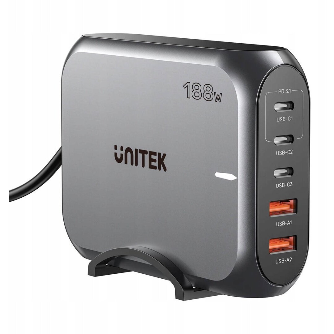 GaN network charger -  P1234AGY01-EU | 188W 3x USB-C 2x USB-A