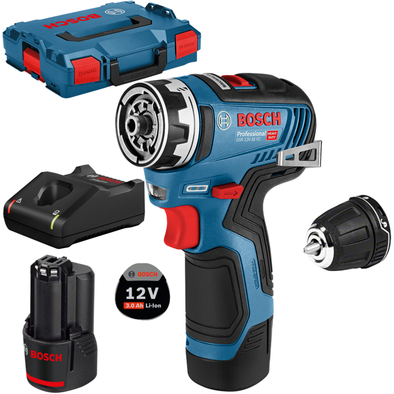 Set Masina De Gaurit Si Insurubat GSR 12V-35 FC  35Nm + 2 x Acumulatori Li-Ion 3Ah + Incarcator Rapid GAL 12V + L-Boxx Albastru