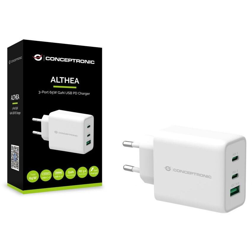 Incarcator 3Port 65W,USB-C/USB-A PD Alb