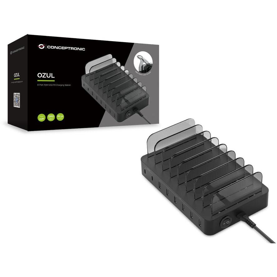 Incarcator 8Port 75W Desktop PD Negru