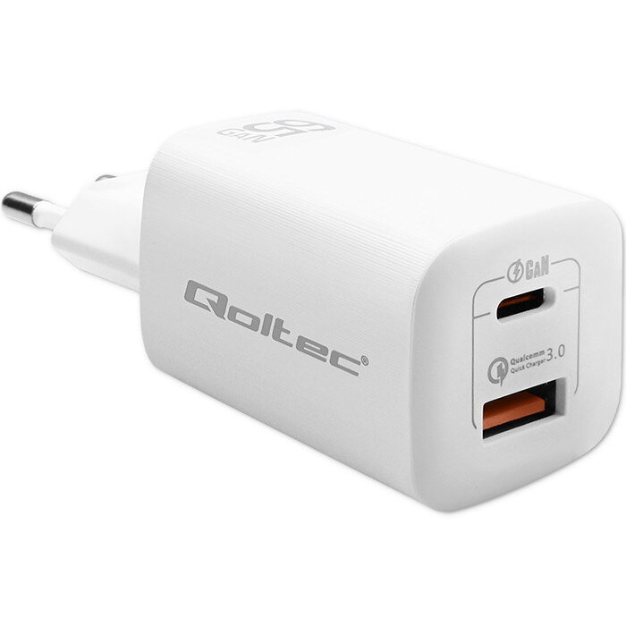 Incarcator de retea, 65W, GaN ULTRA, 5-20V, 2.25-3.25A, 1 x USB tip C PD, 1 x USB QC 3.0, Alb