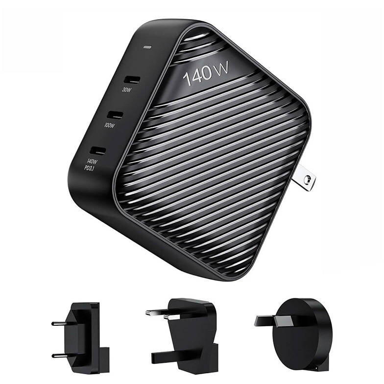 Incarcator GSM GanHub 3x USB-C, 140W, EU/UK/AU/US Negru