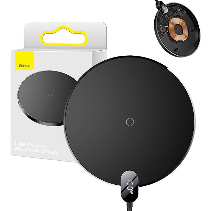 Incarcator GSM Wireless Inductive Digital LED  15W Negru