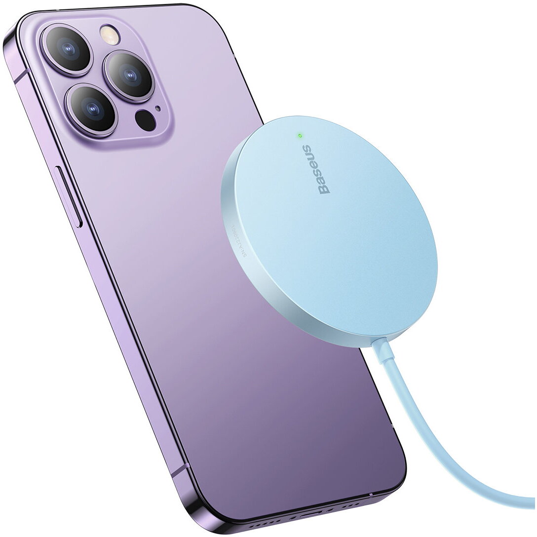 Incarcator magnetic Simple Mini3 MagSafe Qi 15W albastru