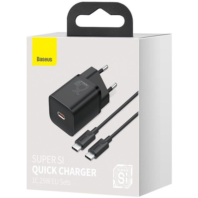 incarcator rapid Super Si Quick Charge 3.0 Power Delivery 25W 3A + Cablu USB Tip C - USB Tip C 3A 1m negru (TZCCSUP-L01)