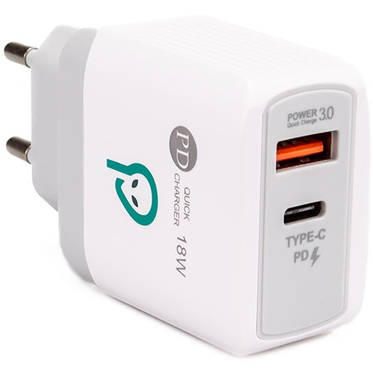 Incarcator Retea Quick Charge 18W USB Type-C PD + USB Quick Charge Alb