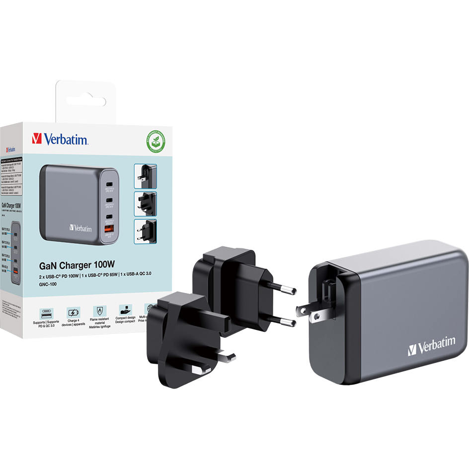 Incarcator Verbatim GaN, 100W, EU/UK/US
