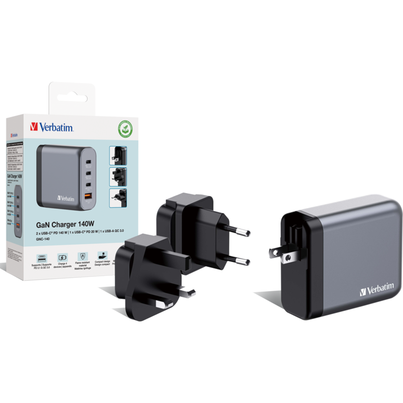Incarcator Verbatim GaN, 140W, EU/UK/US