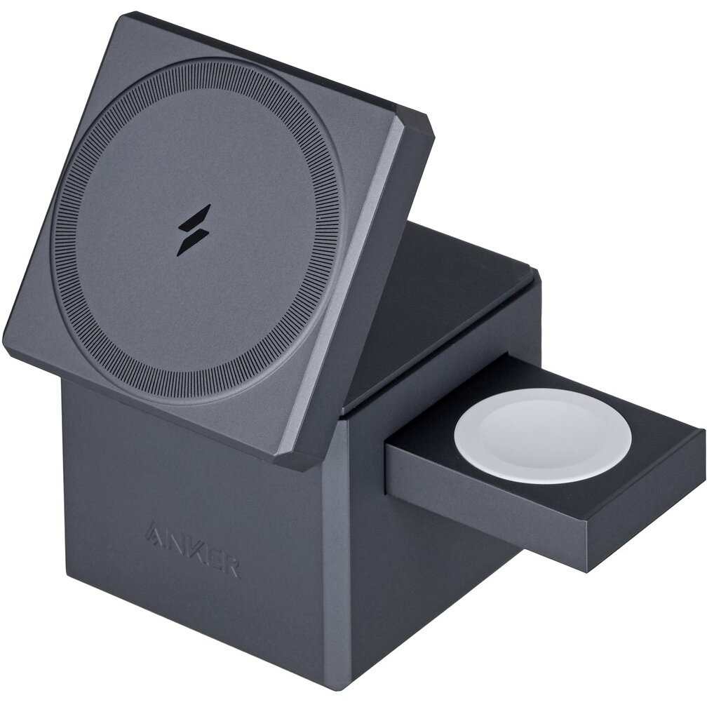 Incarcator Wireless Magnetic 3-In-1 Cube MagSafe 15W Fast Charging Pliabil Negru