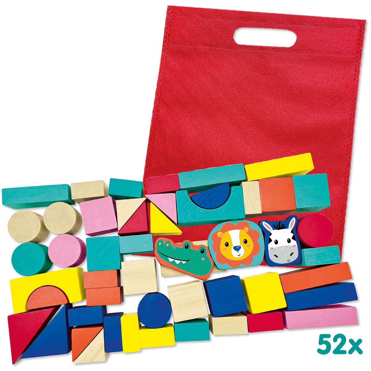 Jucarie Creativa Cuburi din lemn colorate cu animale (50 piese)