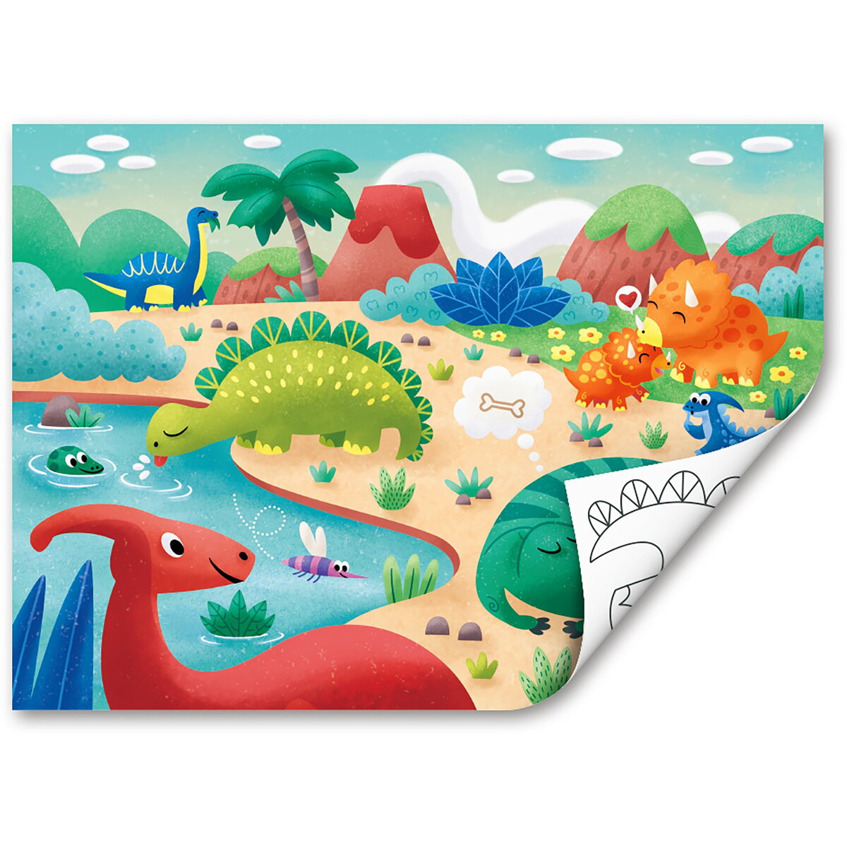 Jucarie Creativa Puzzle din lemn 2 in 1 - Dinozauri (26 piese), cu fata dubla si activitate colorare