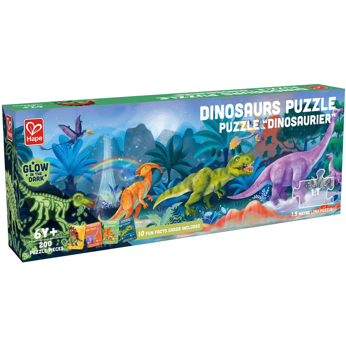 Jucarie Creativa Puzzle pentru copii flourescent cu Dinozauri (200 piese, 1.5m)