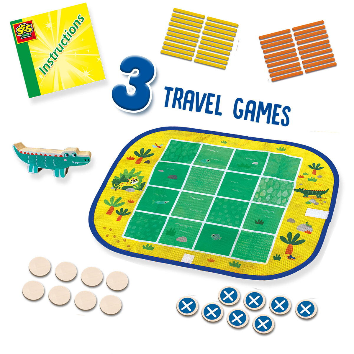 Jucarie Creativa Set de 3 jocuri copii Connect Four, Dots and Boxes si joc de stivuire