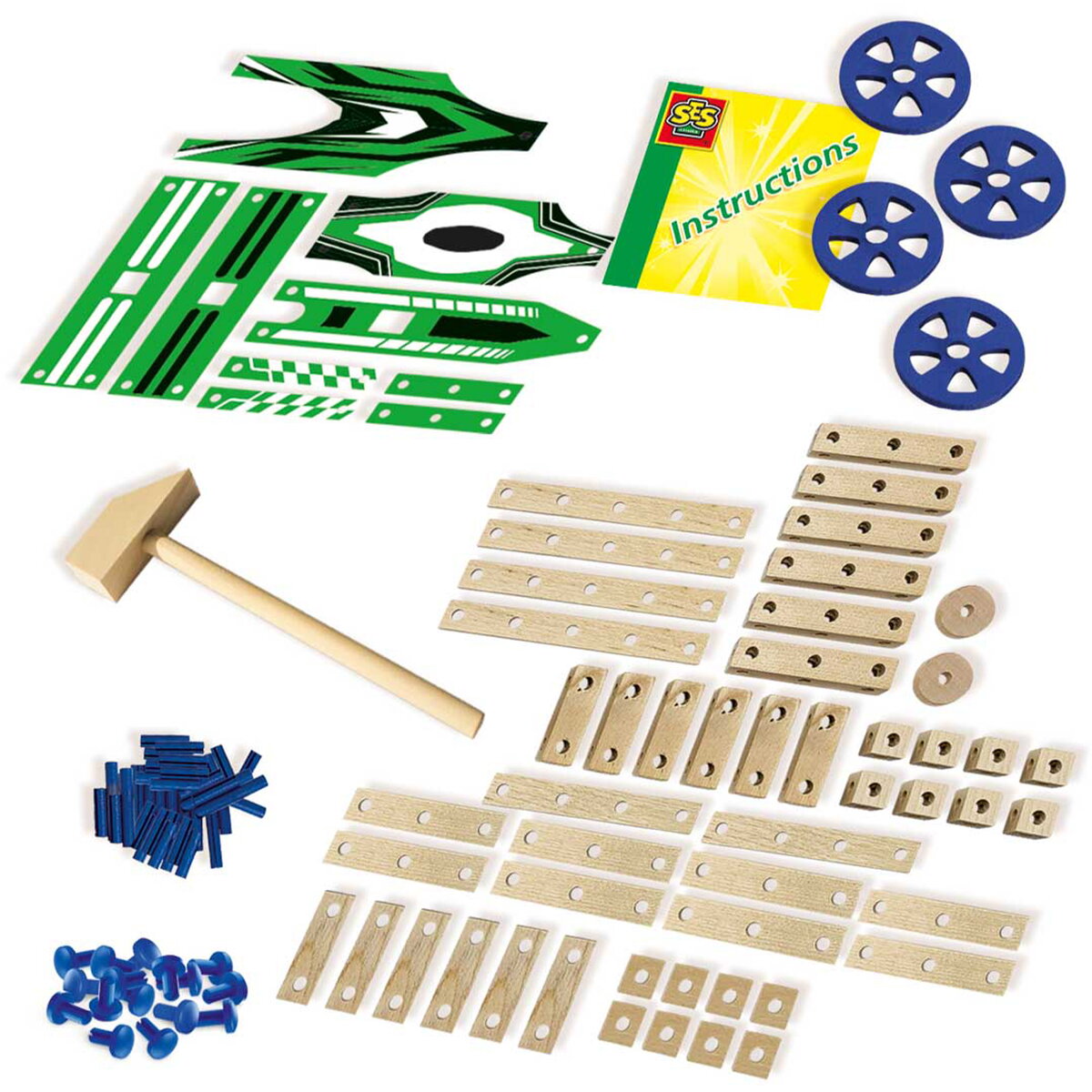 Jucarie Creativa Set pentru copii de constructie vehicule din lemn (50 piese)