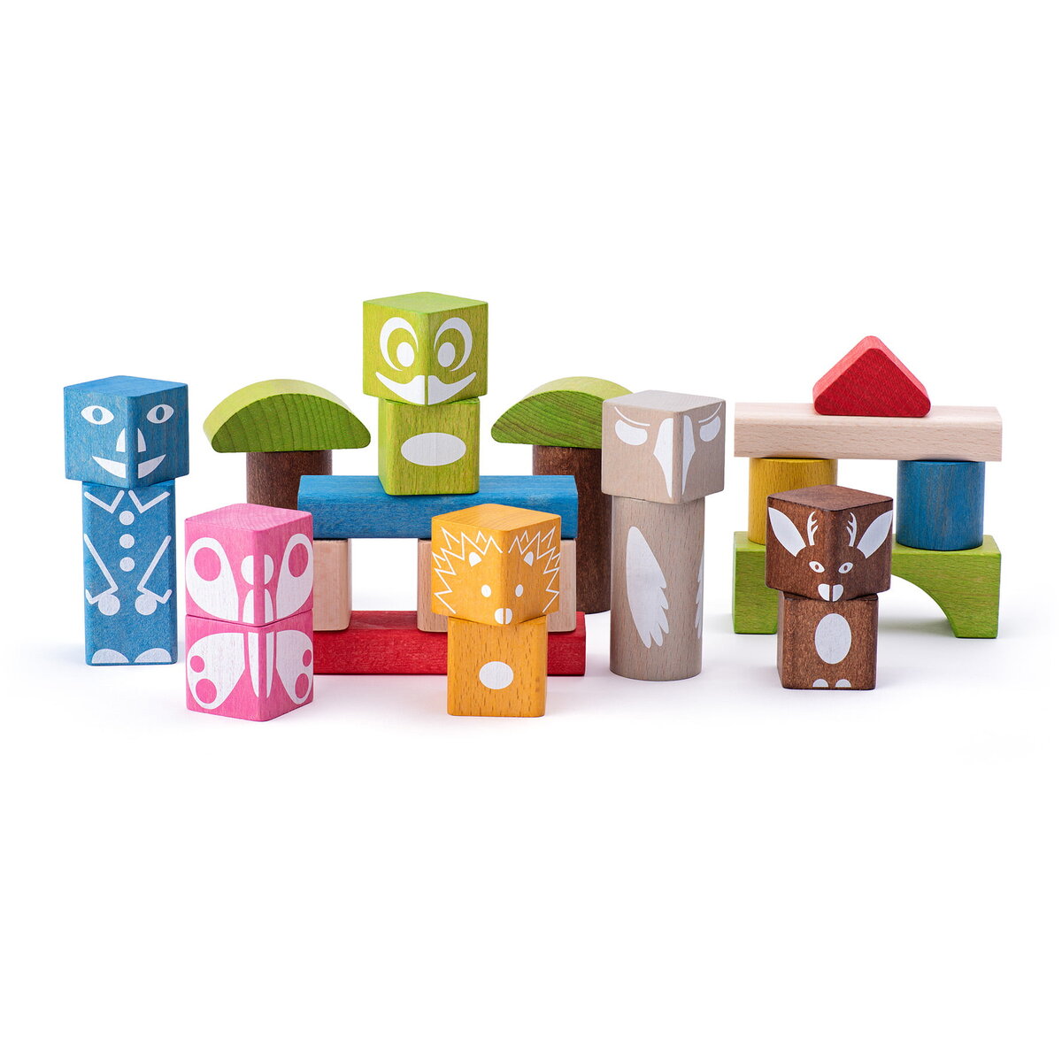 Jucarie Educationala Cuburi din lemn cu imprimeu colorat (26 piese)