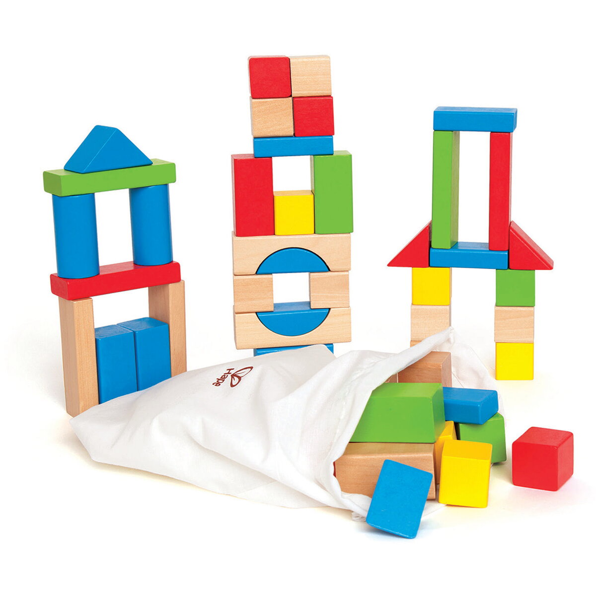 Jucarie Educationala Cuburi din lemn de construit colorate (50 piese)