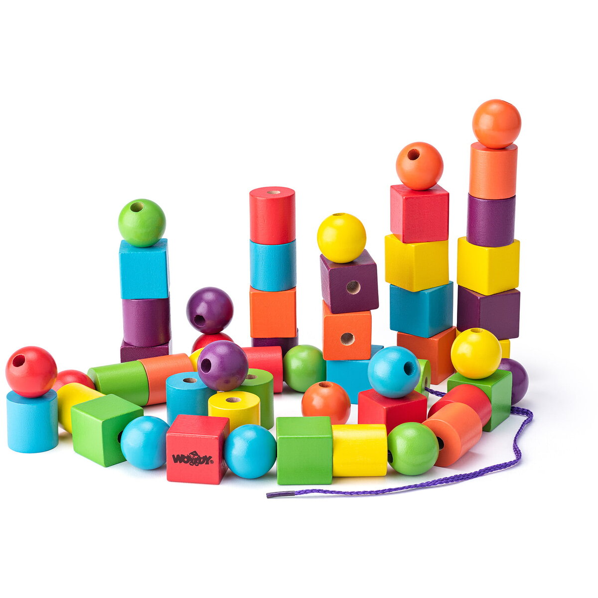 Jucarie Educationala Jucarie din lemn - Margele maxi de insirat (60 piese)