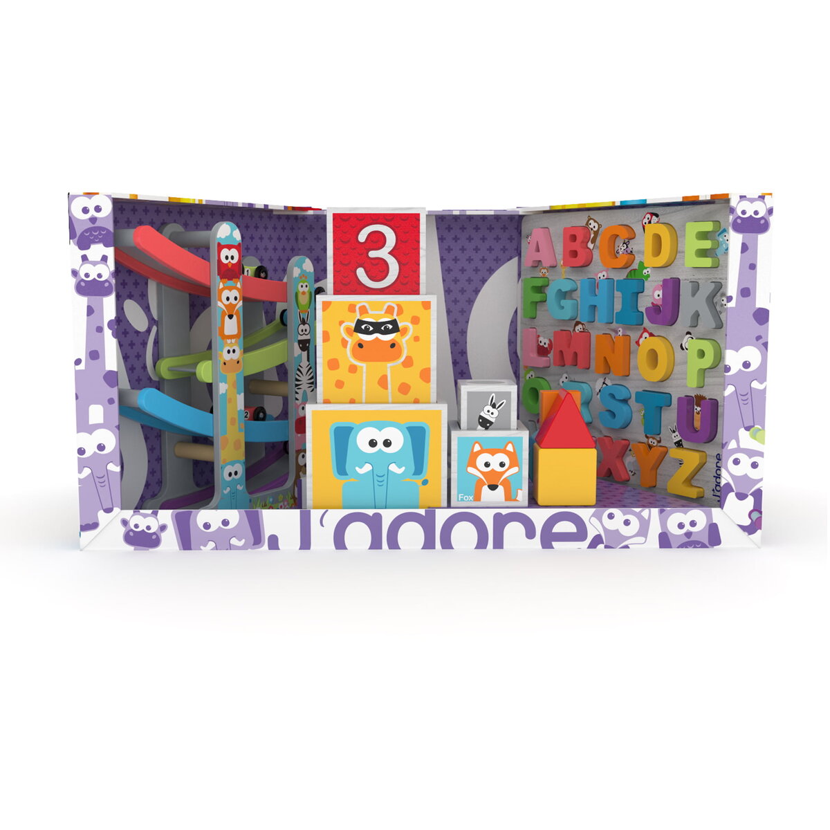 Jucarie Educationala Jucarie din lemn - Set 3 jucarii J'adore mov