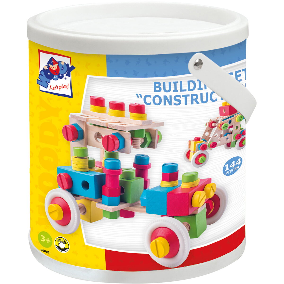 Jucarie Educationala Jucarie din lemn - Set de constructie la galeata (144 piese)