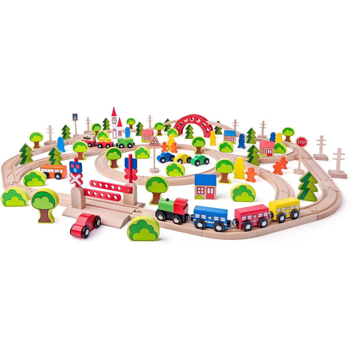 Jucarie Educationala Jucarie din lemn - Set tren maxi (120 piese)