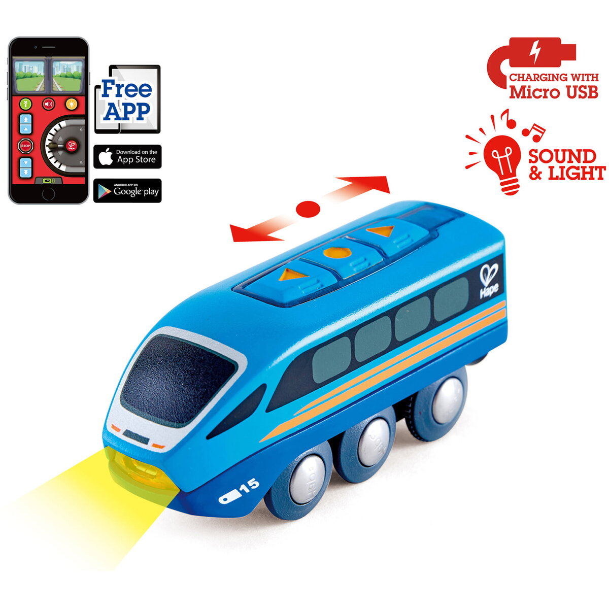 Jucarie Educationala Jucarie din lemn - Tren cu telecomanda (aplicatie Bluetooth)