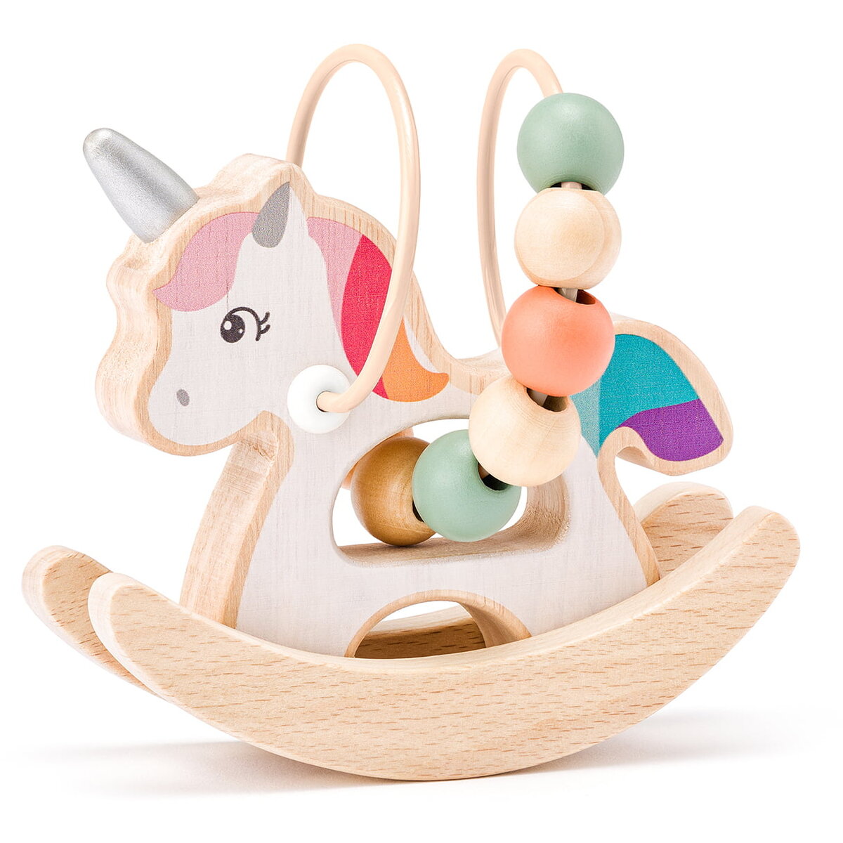 Jucarie Educationala Jucarie din lemn - Unicorn cu margele