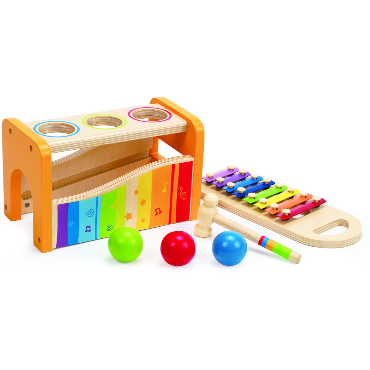 Jucarie Educationala Jucarie din lemn - Xilofon si ciocan cu bile