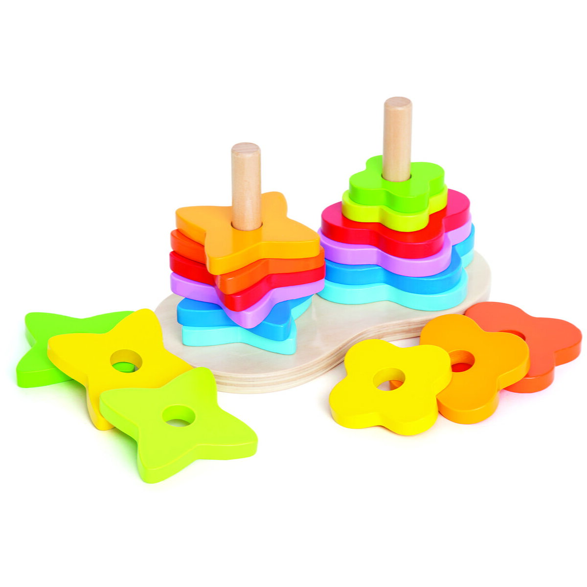 Jucarie Educationala Jucarie din lemn de stivuit - Turn dublu curcubeu