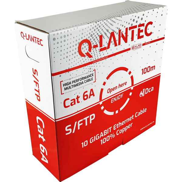 Kabel S/FTP kat.6A, sieciowy, skrętka, LSOH, Dca 4x2x23 AWG, 10Gb/s, szary, 100m (KIS6ALSOH100DQ)