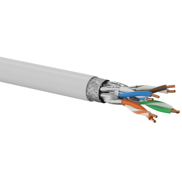 Kabel S/FTP kat.6A, sieciowy, skrętka, LSOH, Dca 4x2x23 AWG, 10Gb/s, szary, 500m (KIS6ALSOH500DQ)