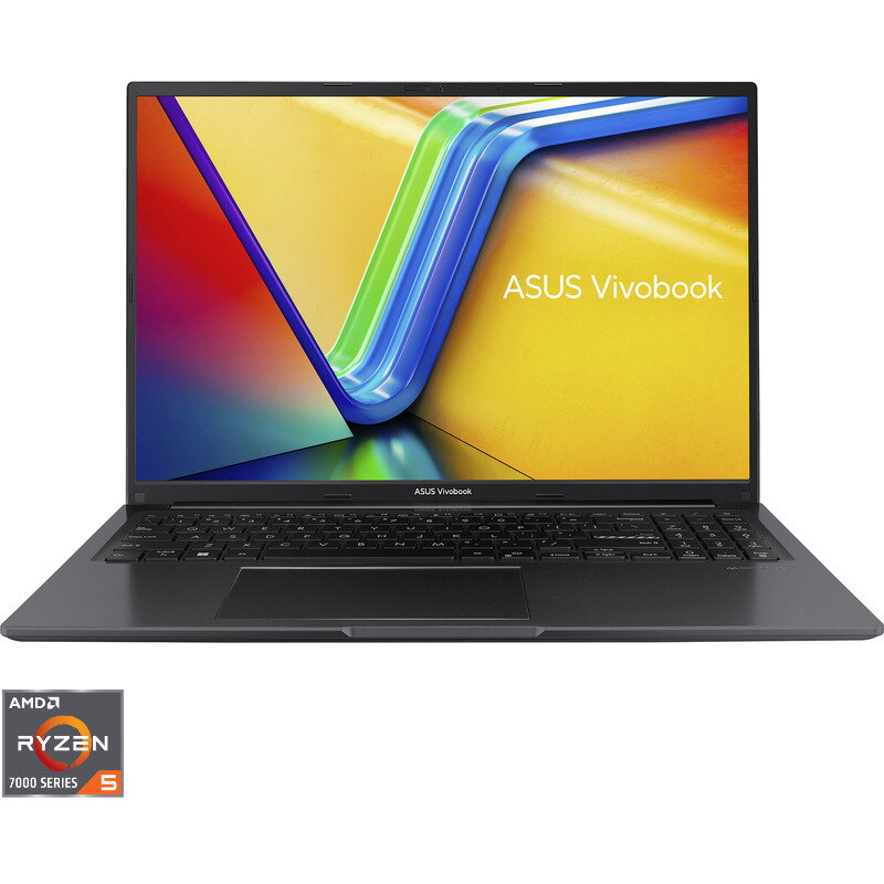 Laptop 16'' Vivobook 16 M1605YA, WUXGA, Procesor AMD Ryzen 5 7430U (16M Cache, up to 4.3 GHz), 16GB DDR4, 512GB SSD, AMD Radeon, No OS, Indie Black