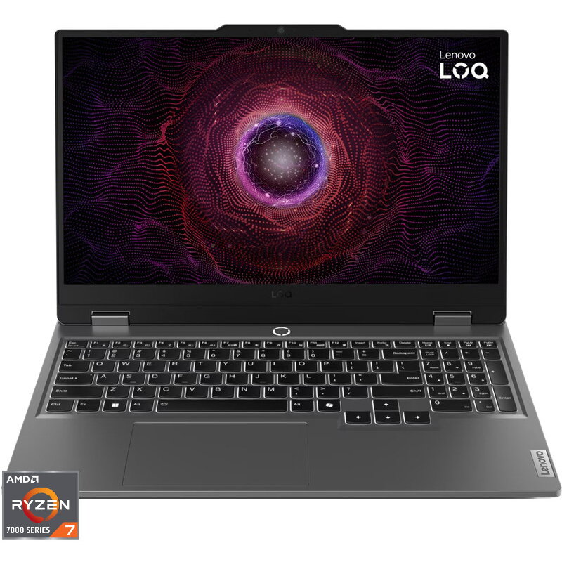 Laptop Gaming 15.6'' LOQ 15ARP9, FHD IPS 144Hz G-Sync, Procesor AMD Ryzen 7 7435HS (16M Cache, up to 4.50 GHz), 12GB DDR5, 512GB SSD, GeForce RTX 4050 6GB, No OS, Luna Grey