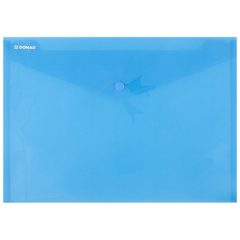 Mapa PP protectie documente A4 landscape, inchidere cu capsa, 12/set, DONAU - albastru transparent