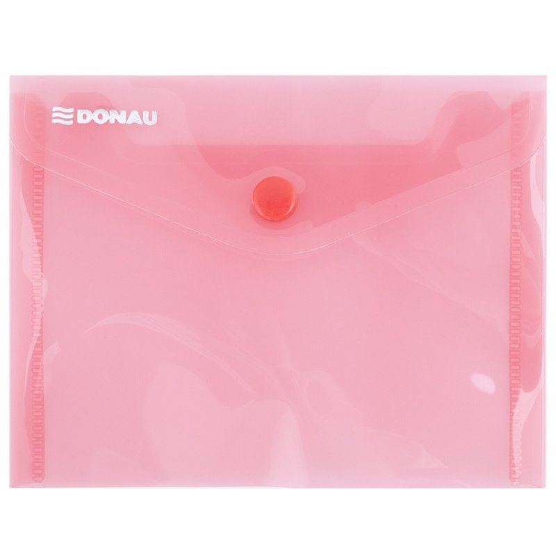 Mapa PP protectie documente A6 landscape, inchidere cu capsa, 10/set, DONAU - rosu transparent