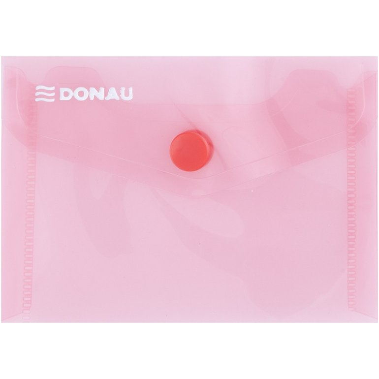 Mapa PP protectie documente A7 landscape, inchidere cu capsa, 10/set, DONAU - rosu transparent