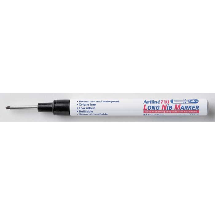 Marker Artline 710, pentru locuri greu accesibile, corp metalic, varf lung, 1,0mm - negru