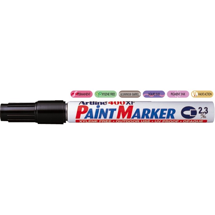 Marker cu vopsea Artline 400XF, corp metalic, varf rotund 2.3mm - negru