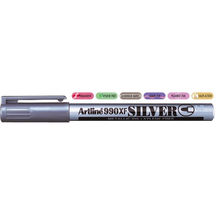 Marker cu vopsea Artline 990XF, corp metalic, varf rotund 1.2mm - argintiu