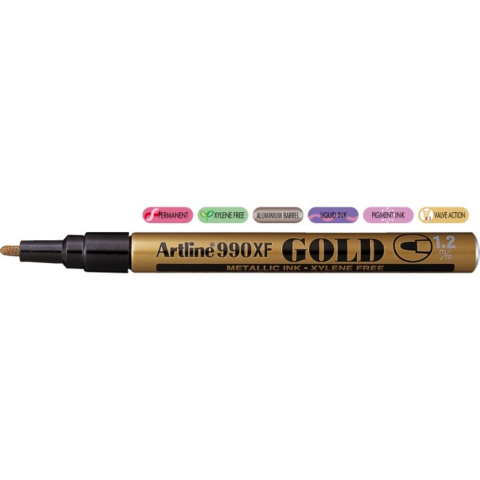 Marker cu vopsea Artline 990XF, corp metalic, varf rotund 1.2mm - auriu
