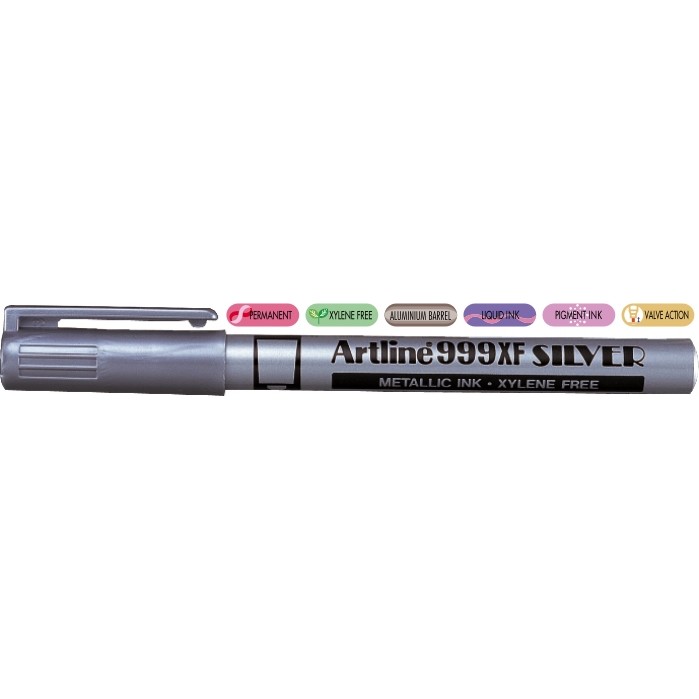 Marker cu vopsea Artline 999XF, corp metalic, varf rotund 0.8mm - argintiu