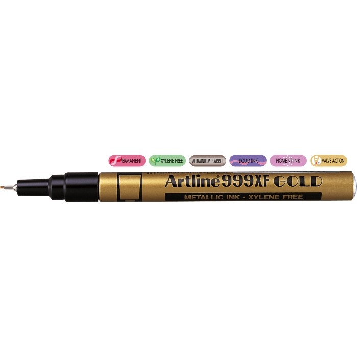 Marker cu vopsea Artline 999XF, corp metalic, varf rotund 0.8mm - auriu