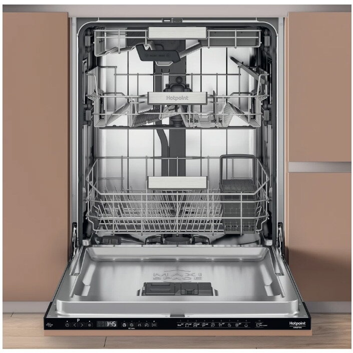 Masina de spalat vase incorporabila Hotpoint H8IHP42L, 14 seturi, 10 programe, 3D zone wash, Pornire cu intarziere, ActiveDry, Clasa C, 60 cm