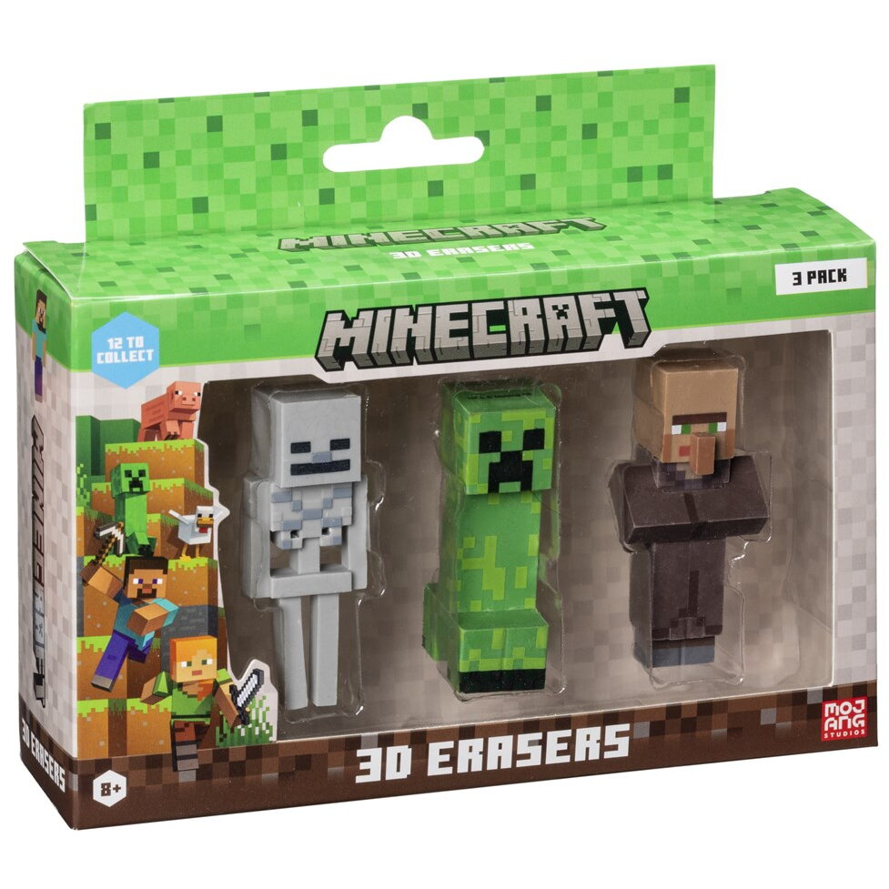 MINECRAFT 3D ERASERS - 3 PACK VER.D