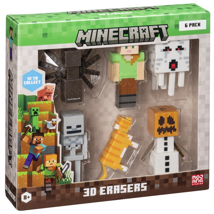 MINECRAFT 3D ERASERS - 6 PACK DELUXE BOX VER.B