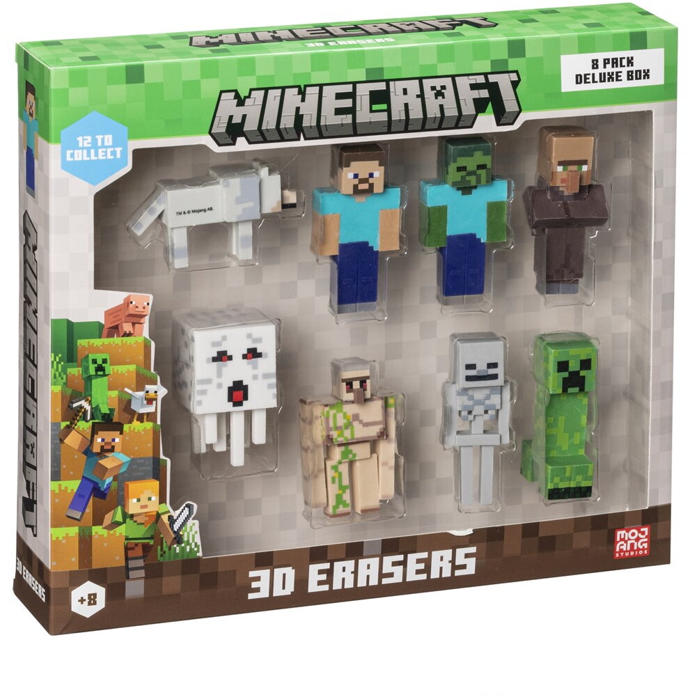 MINECRAFT 3D ERASERS - 8 PACK DELUXE BOX VER.A