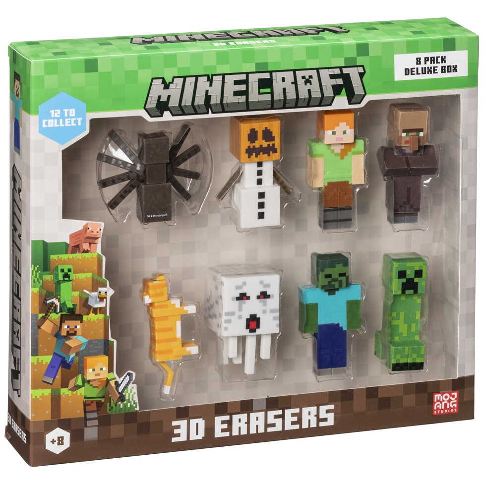 MINECRAFT 3D ERASERS - 8 PACK DELUXE BOX VER.B