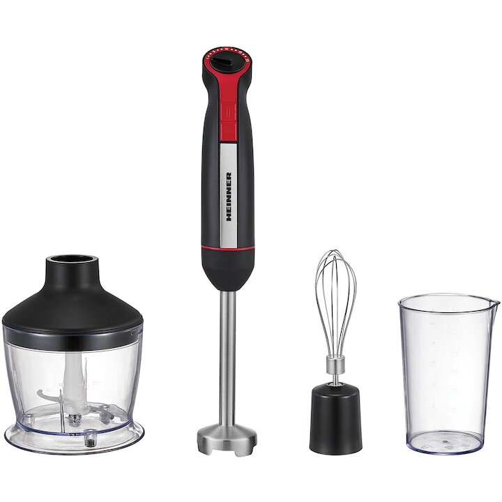 Mixer vertical HHB-DC1200BKRD, 1200w, motor DC, viteza variabila + turbo, picior blender inox, lame inox, accesorii: tel, tocator (500ml), cana mixat (600ml), negru/rosu