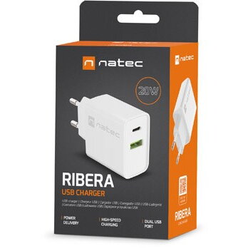 Incarcator Retea Ribera 20W USB-A USB-C Negru