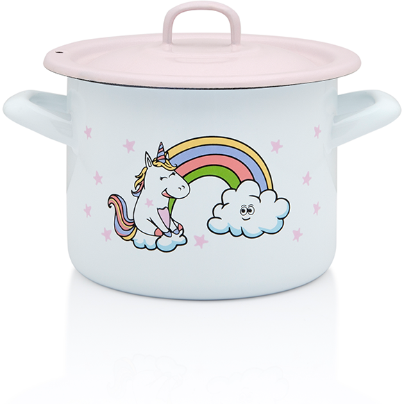 Oala cu Capac Unicorn Capacitate 1.5L Diametru 14CM Alb/Roz
